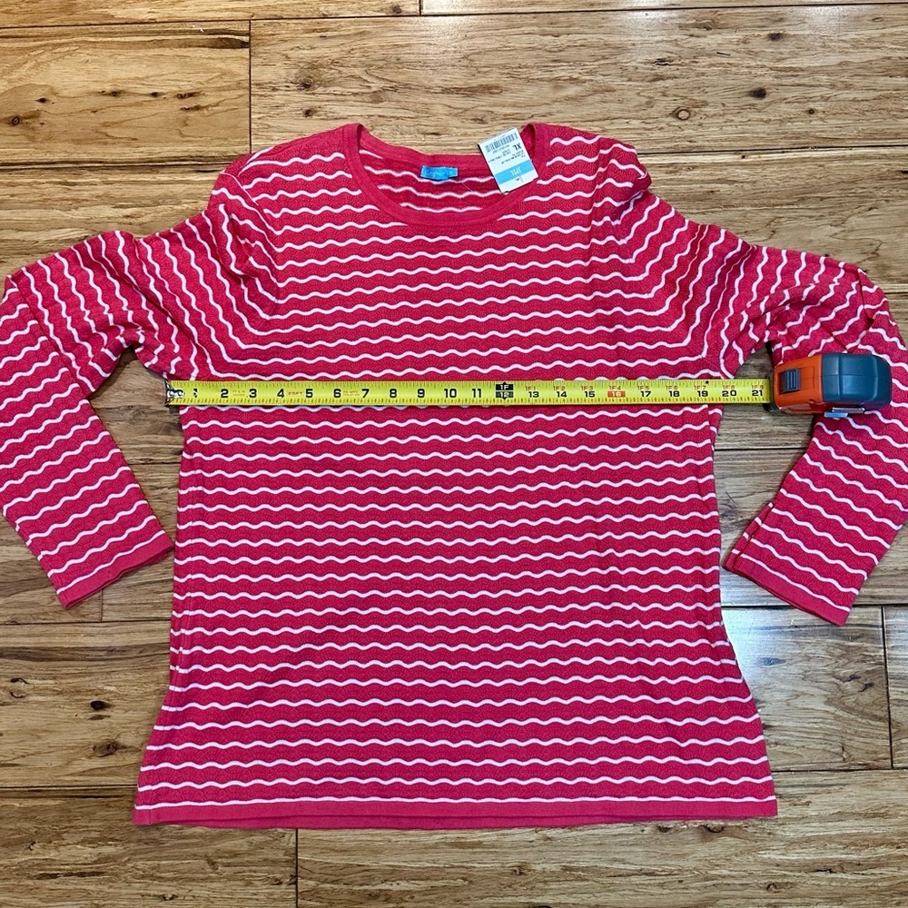 NWT J.McLaughlin Women's Zia Crewneck Scallop Caicos Coral/Wht Stripe Sz‎ XL - Picture 7 of 8